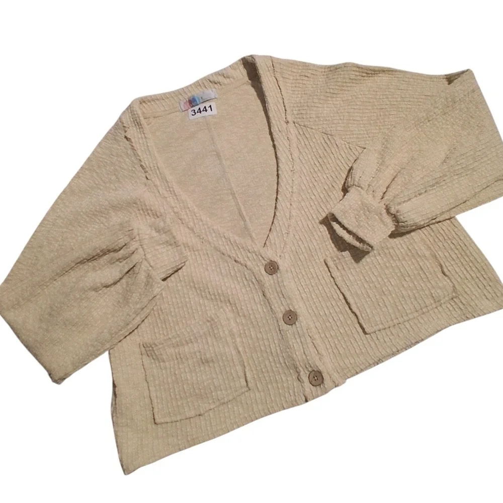 Free People Beach Ribbed Textured‎ Womens Medium Oversized Slouchy Crop Cardigan